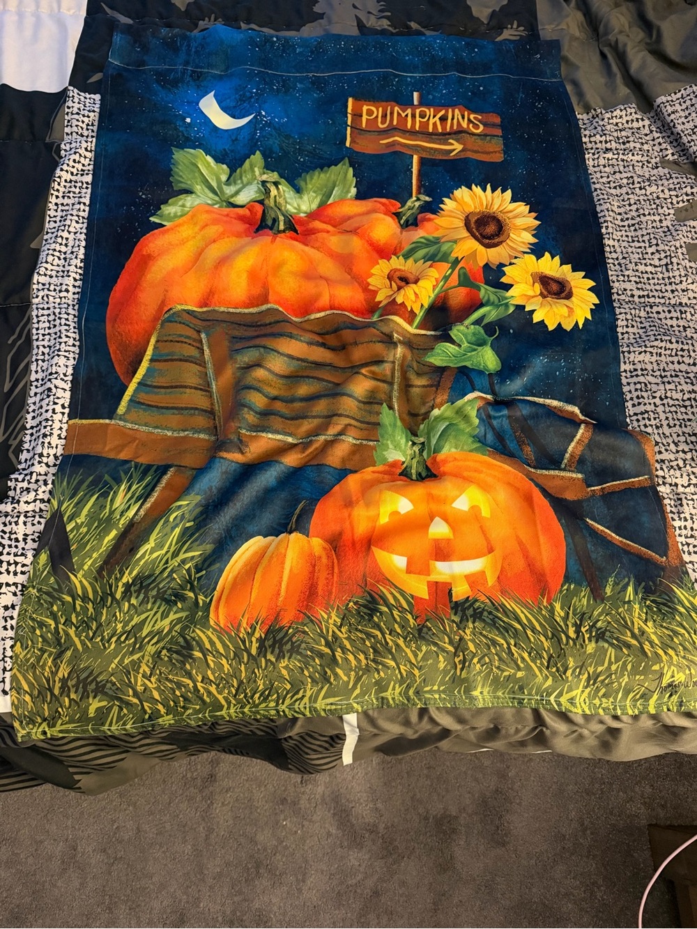Autumn Pumpkin & Sunflower House Flag - Vibrant Orange